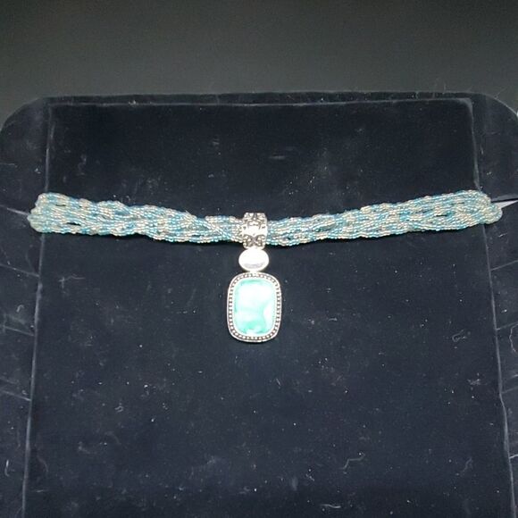 Lia Sophia Blue Coast Blue & Gray beaded necklace with Pendant - Picture 2 of 3